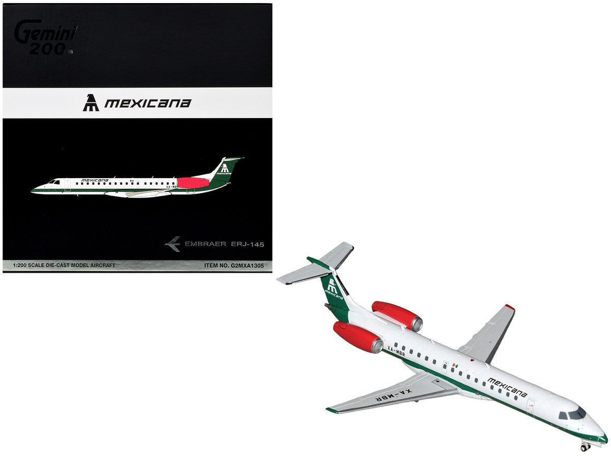 Embraer ERJ-145 Commercial Aircraft "Mexicana de Aviacion" (XA-MBR) White with Green Stripes and Tail "Gemini 200" Series 1/200 Diecast Model by GeminiJets GeminiJets