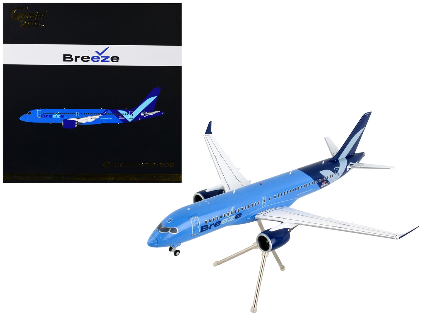 Airbus A220-300 Commercial Aircraft "Breeze Airways" Blue "Gemini 200" Series 1/200 Diecast Model Airplane by GeminiJets