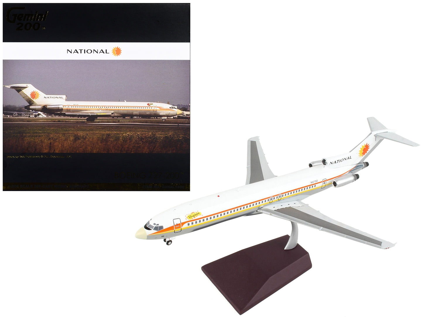 Boeing 727-200 Commercial Aircraft "National Airlines" White with Orange and Yellow Stripes "Gemini 200" Series 1/200 Diecast Model Airplane by GeminiJets