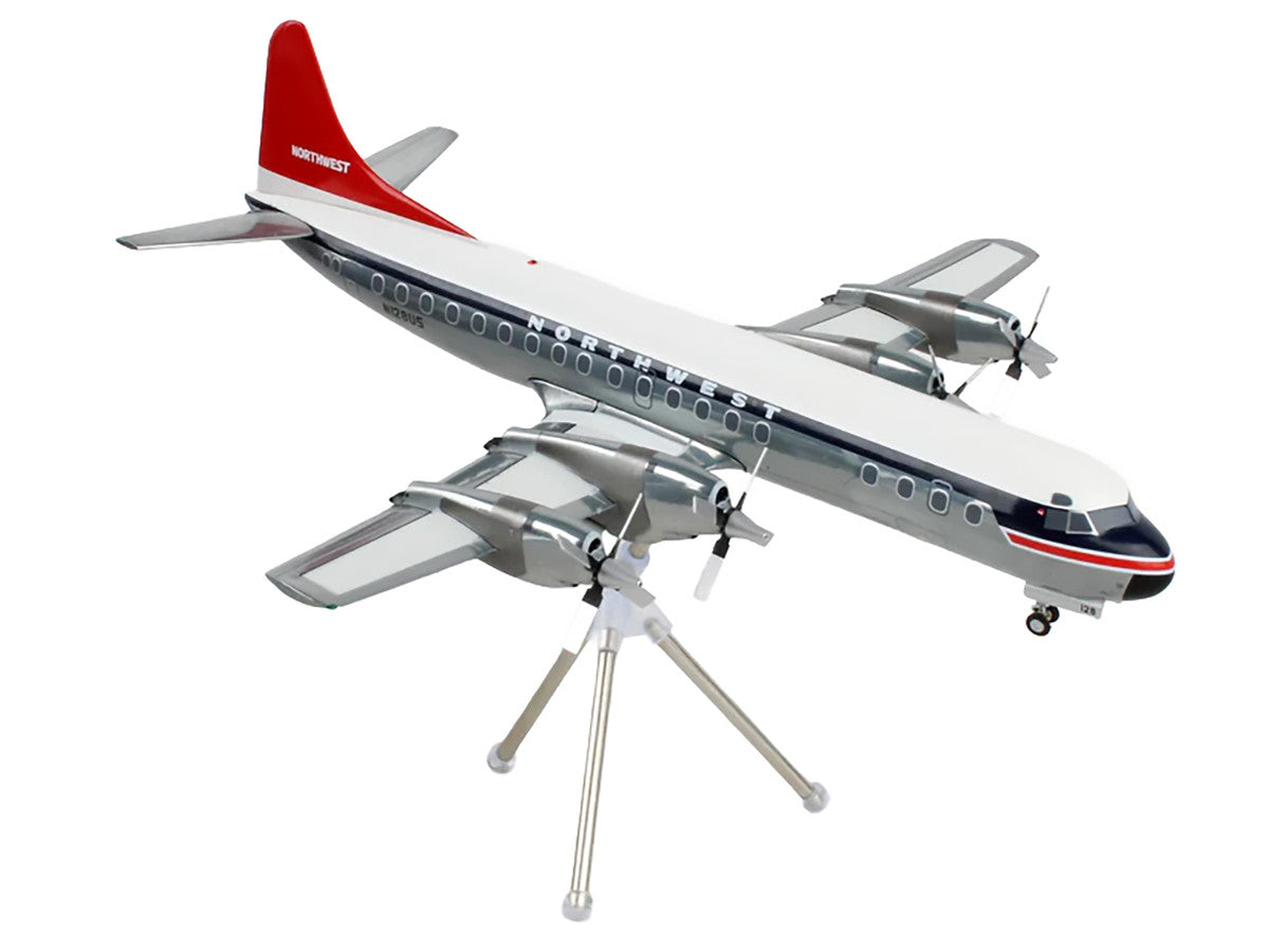 Lockheed L-188 Electra Commercial Aircraft "Northwest Orient" (N128US) White and Gray with Blue Stripes and Red Tail "Gemini 200" Series 1/200 Diecast Model Airplane by GeminiJets GeminiJets