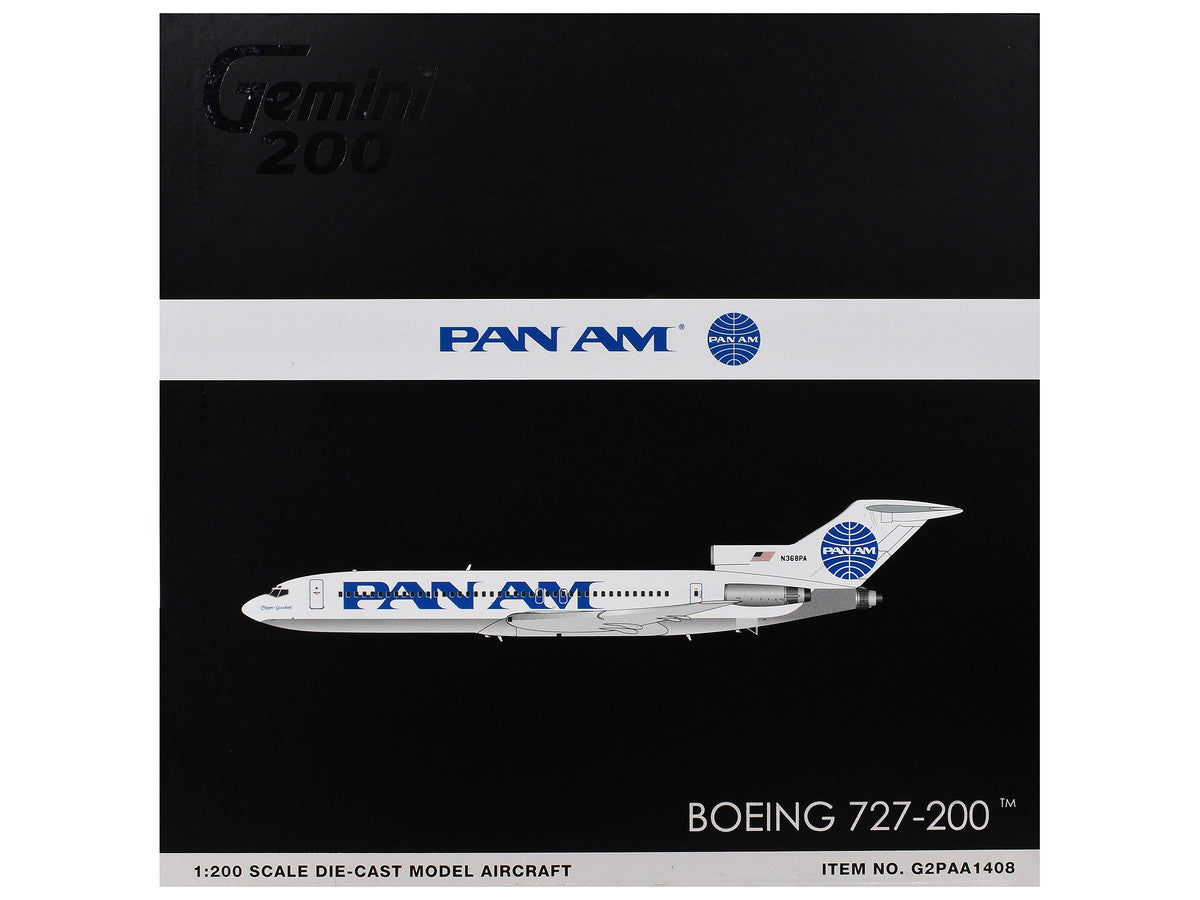 Boeing 727-200 Commercial Aircraft "Pan American World Airways - Clipper Goodwill" (N368PA) White with Blue Tail Graphics "Gemini 200" Series 1/200 Diecast Model Airplane by GeminiJets GeminiJets