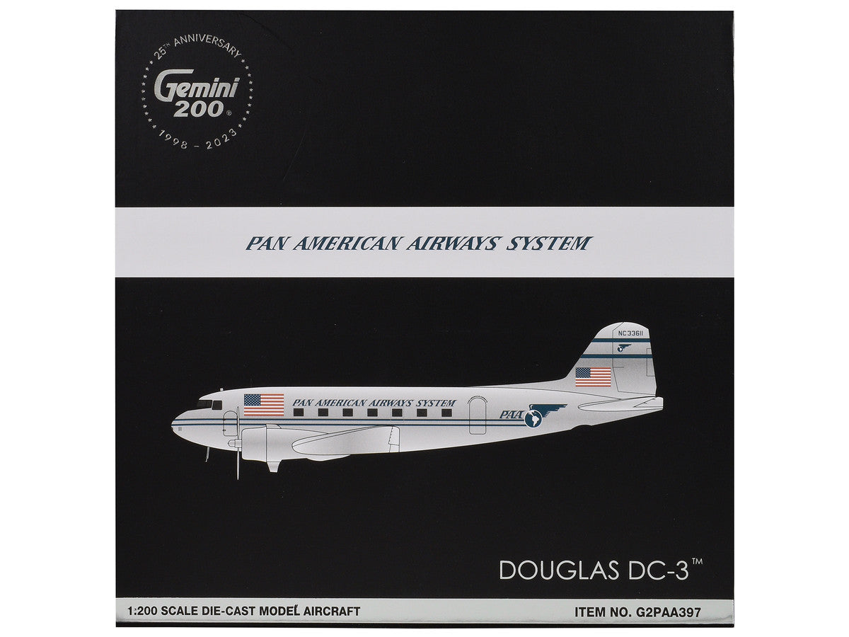 Douglas DC-3 Commercial Aircraft "Pan American Airways" (NC33611) Polished Metal Finish "Gemini 200" Series 1/200 Diecast Model Airplane by GeminiJets-2