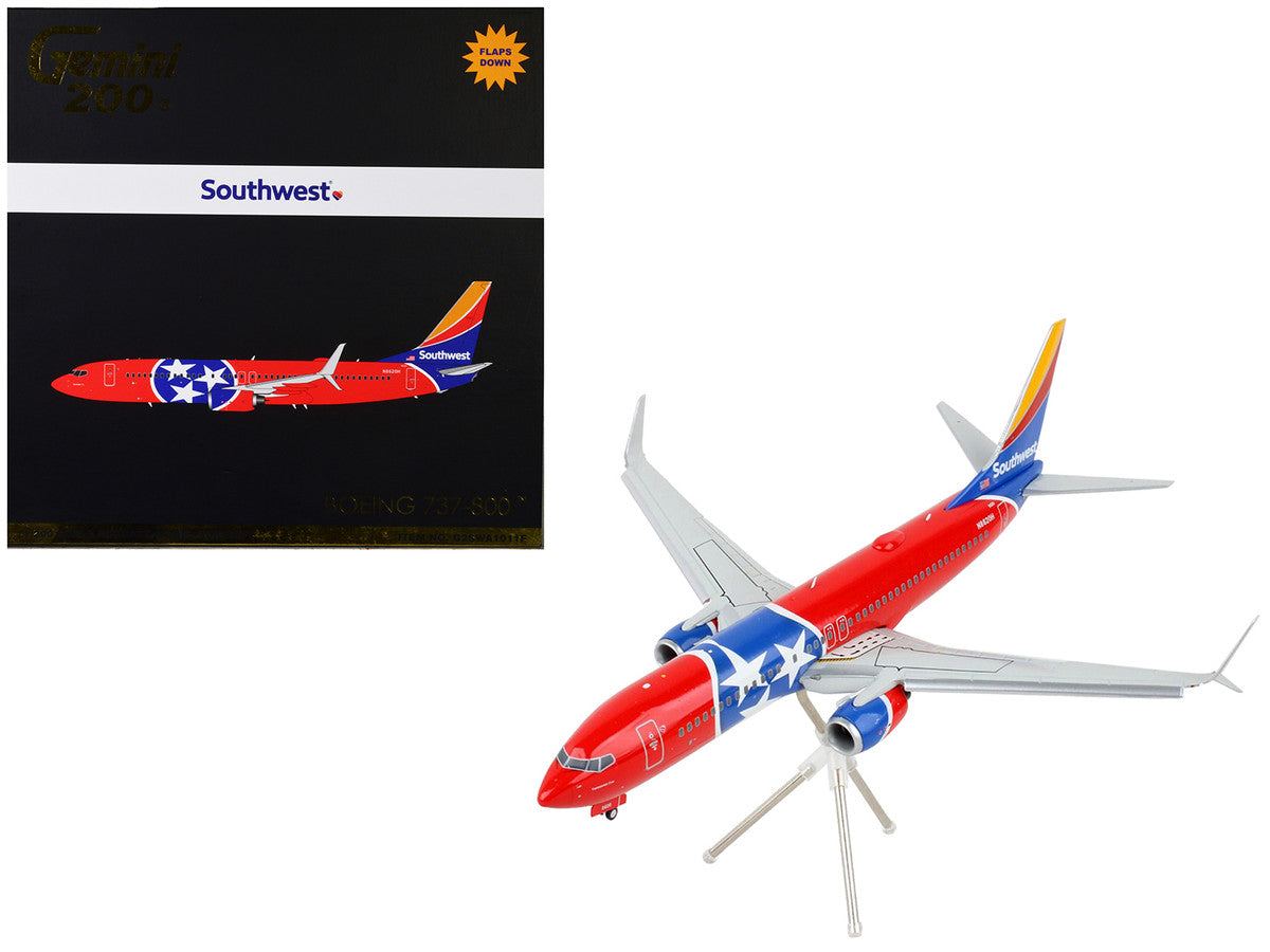 Boeing 737-800 Commercial Aircraft with Flaps Down "Southwest Airlines - Tennessee One" Tennessee Flag Livery "Gemini 200" Series 1/200 Diecast Model Airplane by GeminiJets GeminiJets