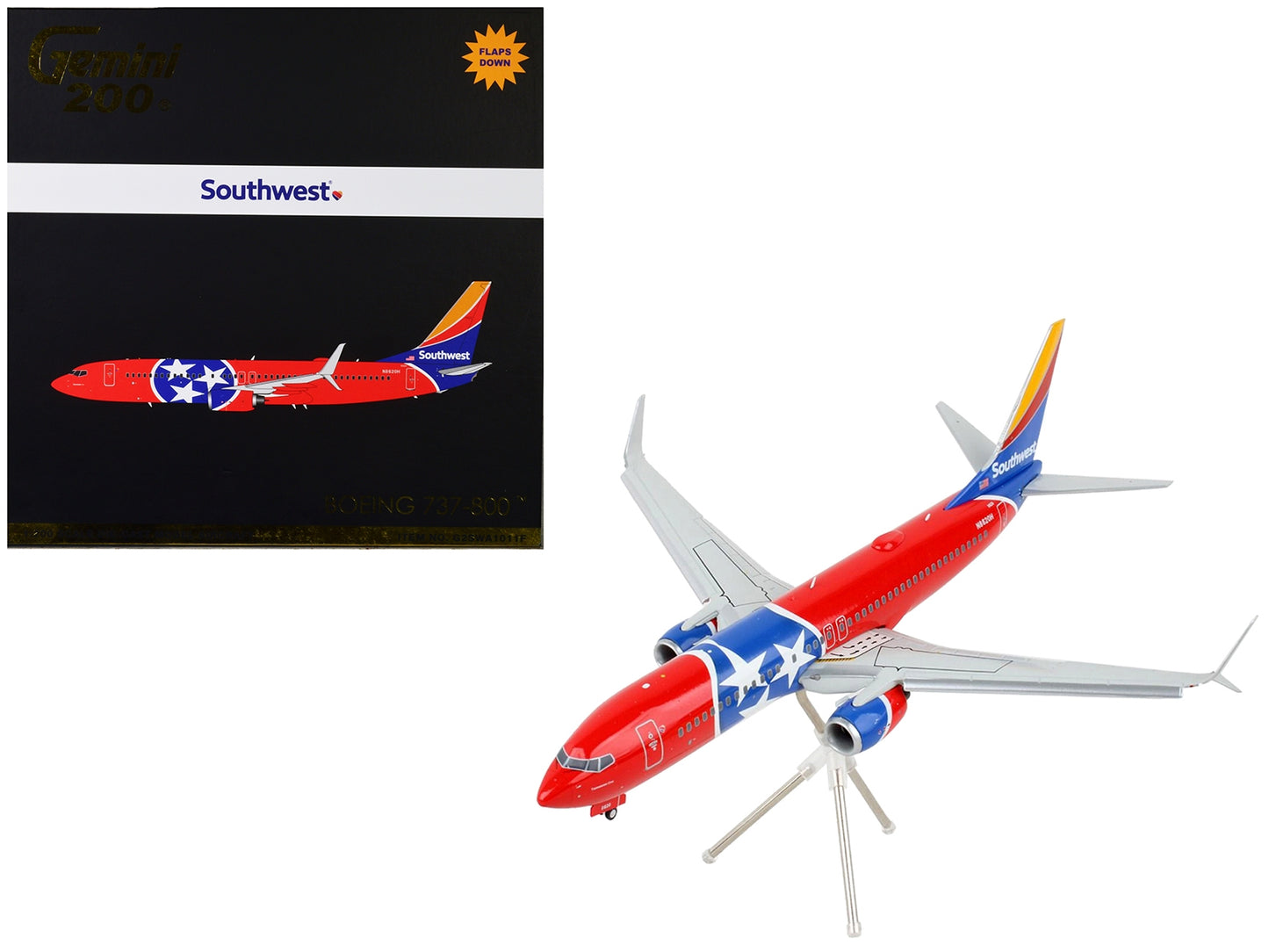 Boeing 737-800 Commercial Aircraft with Flaps Down "Southwest Airlines - Tennessee One" Tennessee Flag Livery "Gemini 200" Series 1/200 Diecast Model Airplane by GeminiJets