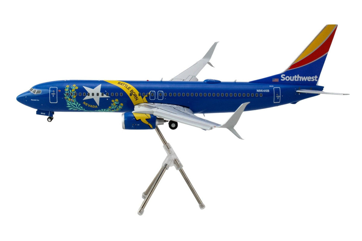 Boeing 737-800 Commercial Aircraft with Flaps Down "Southwest Airlines - Nevada One" (N8646B) Blue with Tail Stripes "Gemini 200" Series 1/200 Diecast Model Airplane by GeminiJets GeminiJets
