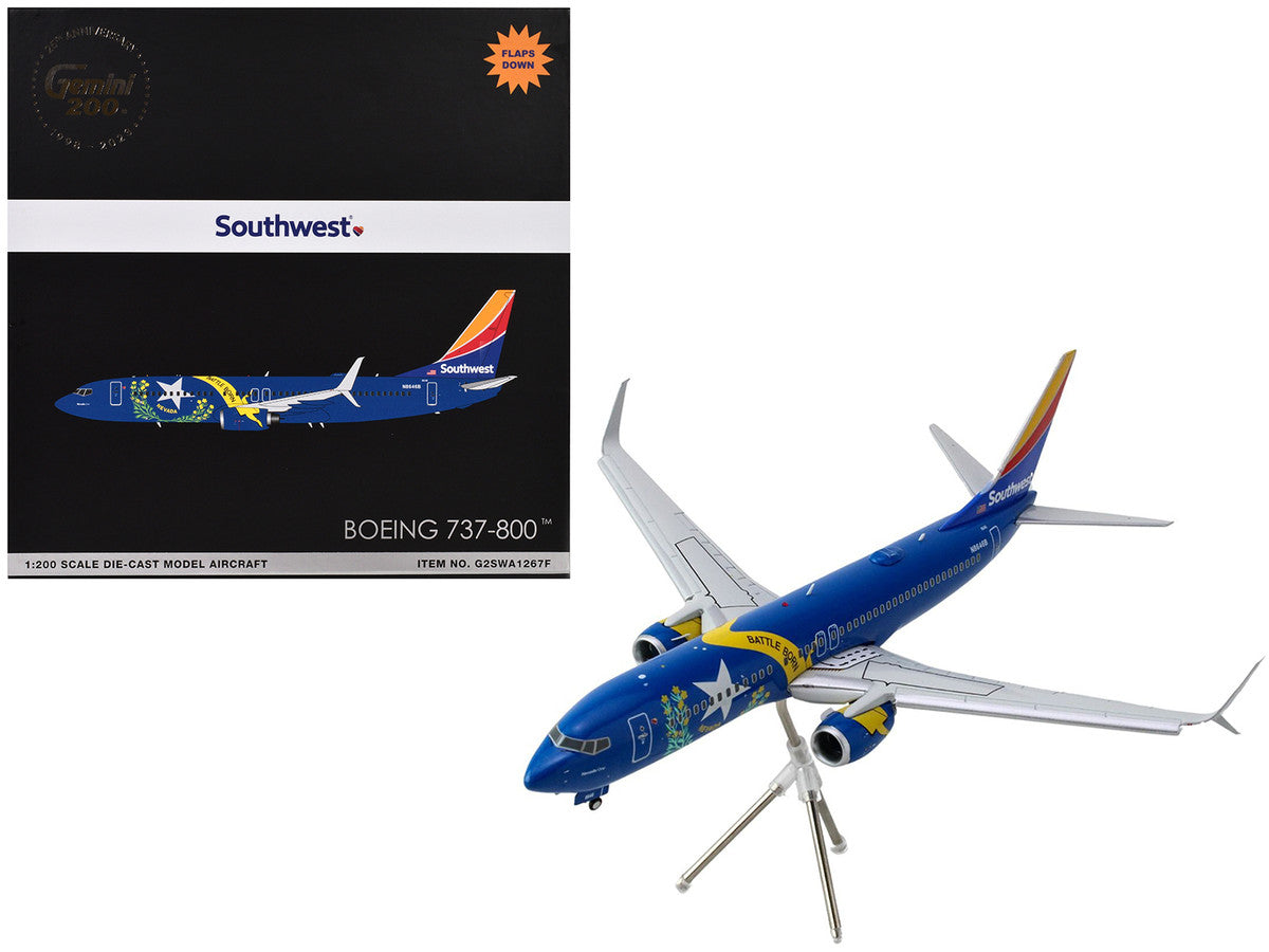 Boeing 737-800 Commercial Aircraft with Flaps Down "Southwest Airlines - Nevada One" (N8646B) Blue with Tail Stripes "Gemini 200" Series 1/200 Diecast Model Airplane by GeminiJets GeminiJets