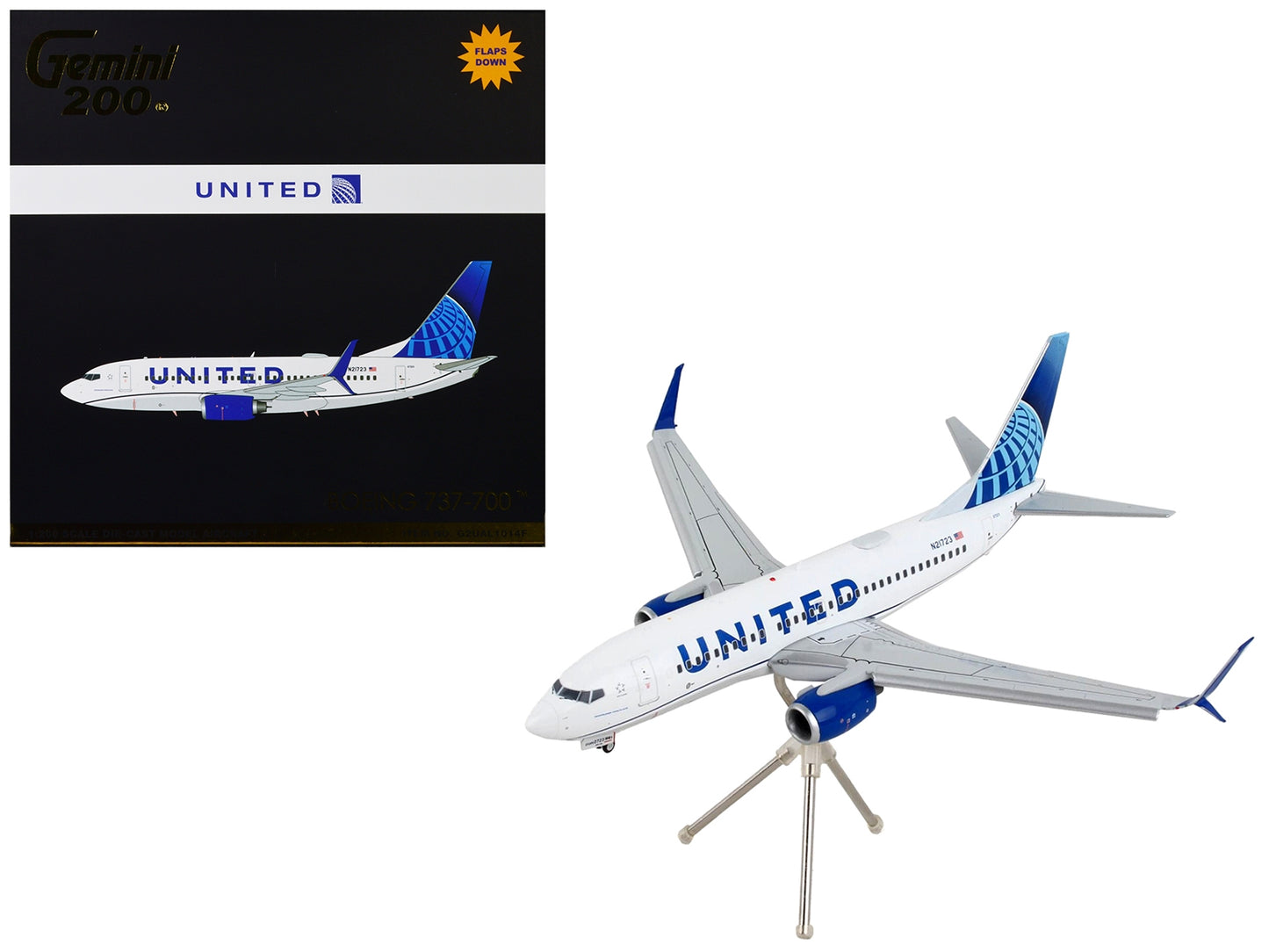 Boeing 737-700 Commercial Aircraft with Flaps Down "United Airlines" White with Blue Tail "Gemini 200" Series 1/200 Diecast Model Airplane by GeminiJets