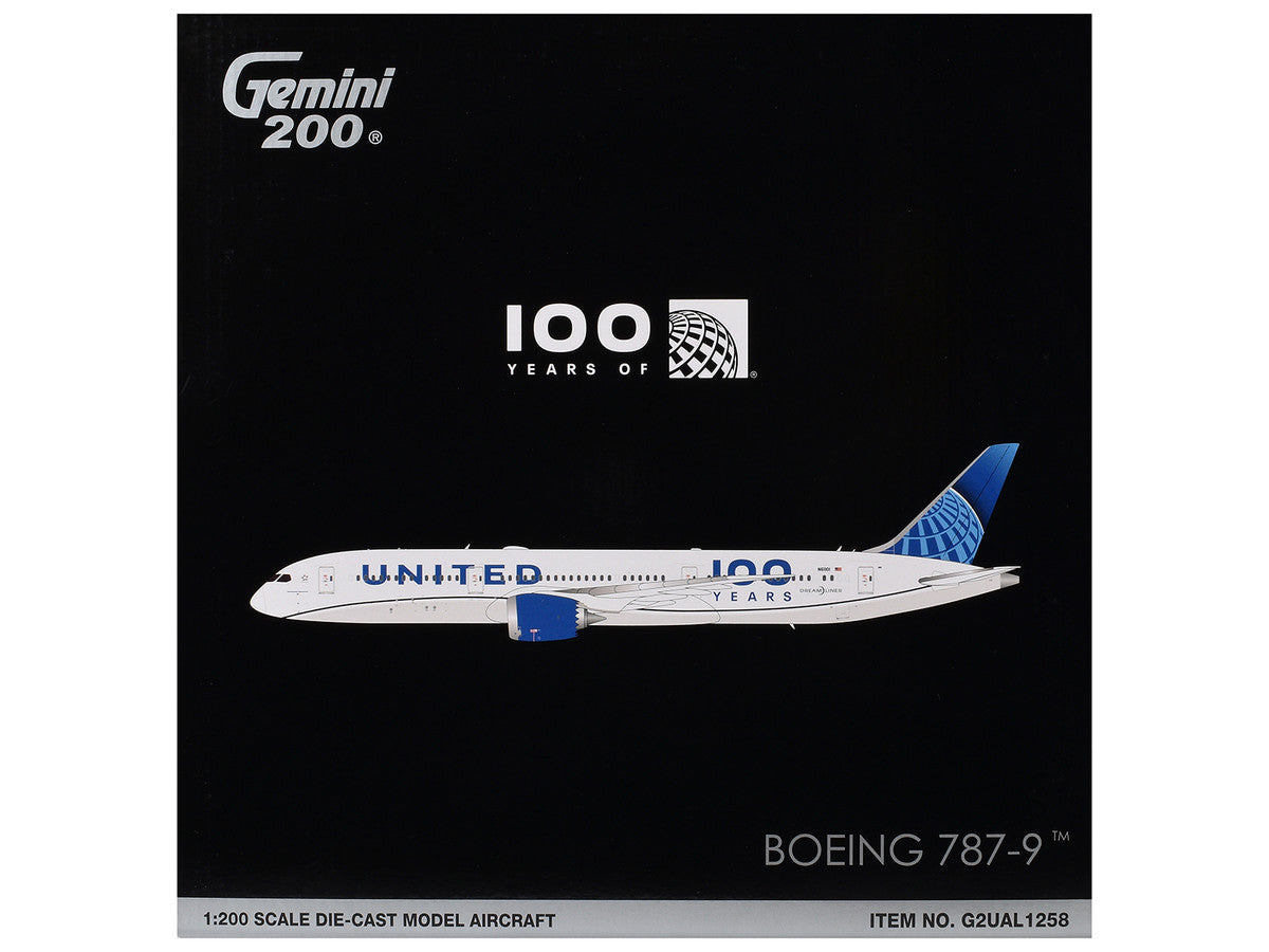 Boeing 787-9 Commercial Aircraft "United Airlines 100 Years" (N61101) White with Graphics and Blue Tail "Gemini 200" Series 1/200 Diecast Model by GeminiJets-2