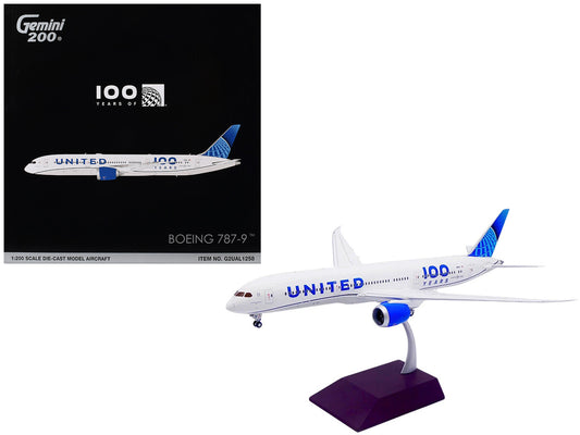 Boeing 787-9 Commercial Aircraft "United Airlines 100 Years" (N61101) White with Graphics and Blue Tail "Gemini 200" Series 1/200 Diecast Model by GeminiJets-0