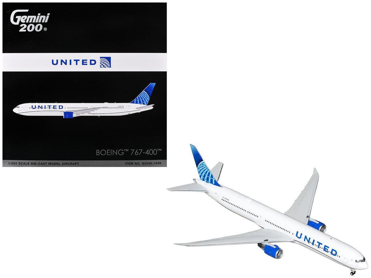Boeing 767-400 Commercial Aircraft "United Airlines" (N76064) White with Blue Tail Graphics "Gemini 200" Series 1/200 Diecast Model Airplane by GeminiJets GeminiJets
