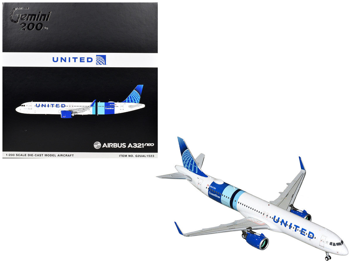 Airbus A321neo Commercial Aircraft "United Airlines Coastliner" (N94750) White with Blue Stripes "Gemini 200" Series 1/200 Diecast Model Airplane by GeminiJets GeminiJets