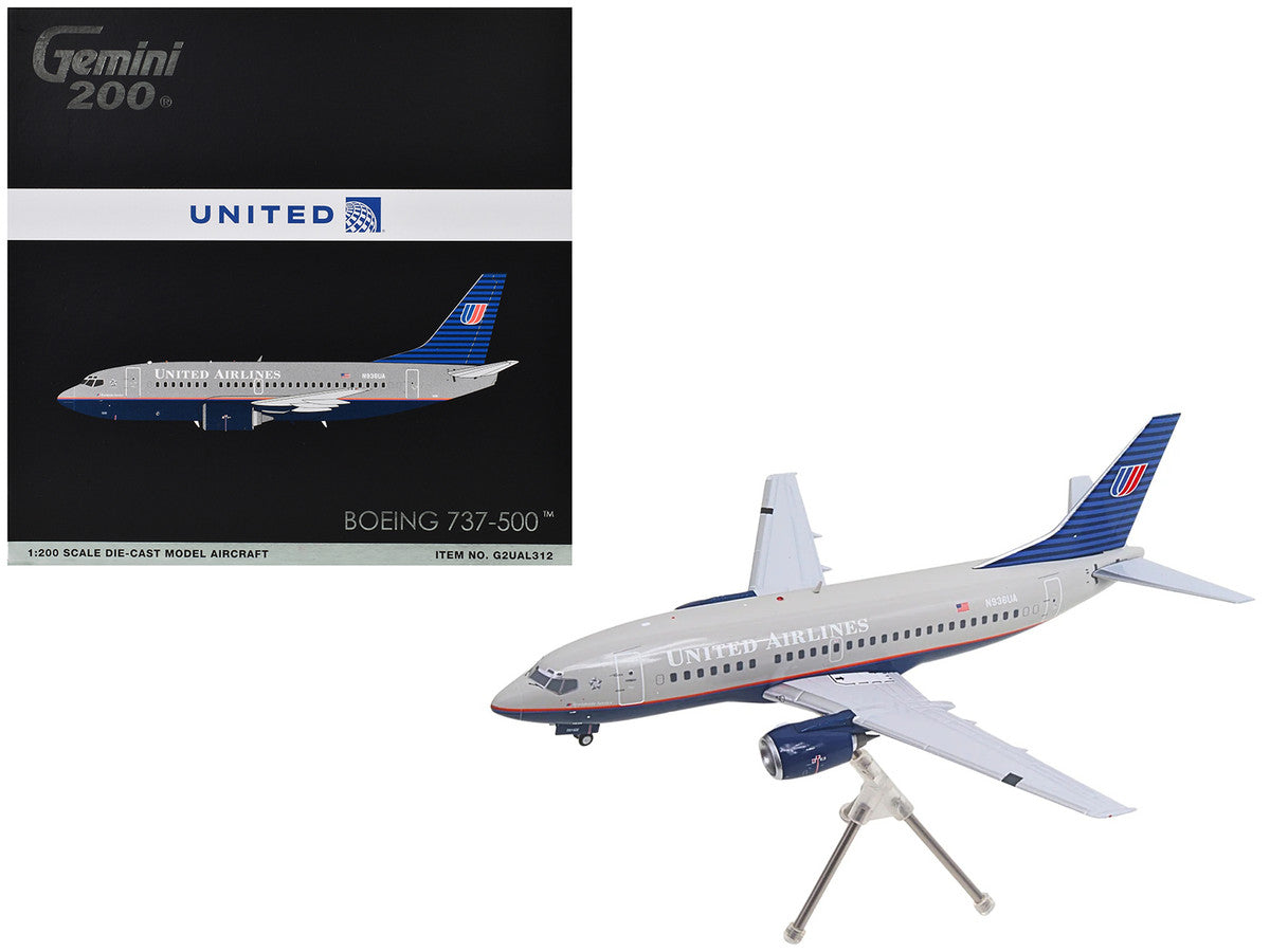 Boeing 737-500 Commercial Aircraft "United Airlines - Classic 737 Series" (N936UA) Gray with Blue Tail "Gemini 200" Series 1/200 Diecast Model Airplane by GeminiJets GeminiJets