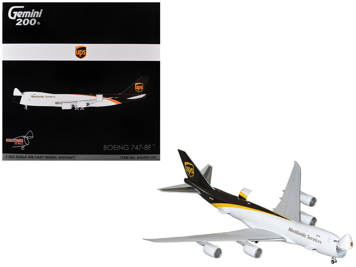 Boeing 747-8F Commercial Aircraft "UPS Worldwide Services" (N607UP) White with Brown Tail "Gemini 200 - Interactive Series" Series 1/200 Diecast Model by GeminiJets GeminiJets