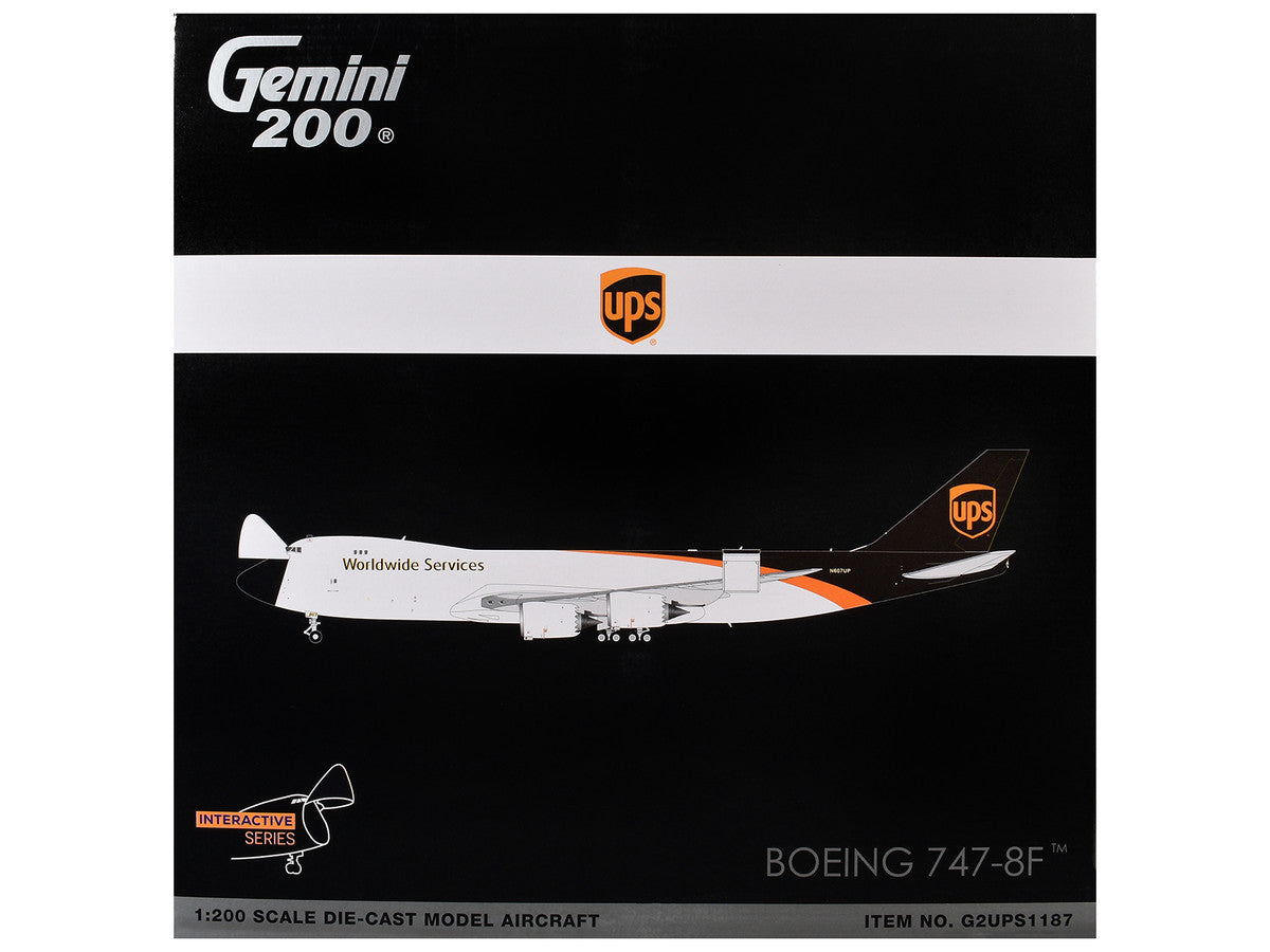 Boeing 747-8F Commercial Aircraft "UPS Worldwide Services" (N607UP) White with Brown Tail "Gemini 200 - Interactive Series" Series 1/200 Diecast Model by GeminiJets GeminiJets