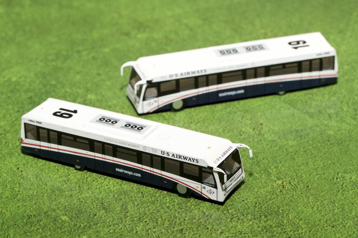 Cobus 3000 Passenger Bus White and Blue "US Airways Shuttle Bus" 2 Piece Set "Gemini 200" Series Diecast Models by GeminiJets GeminiJets
