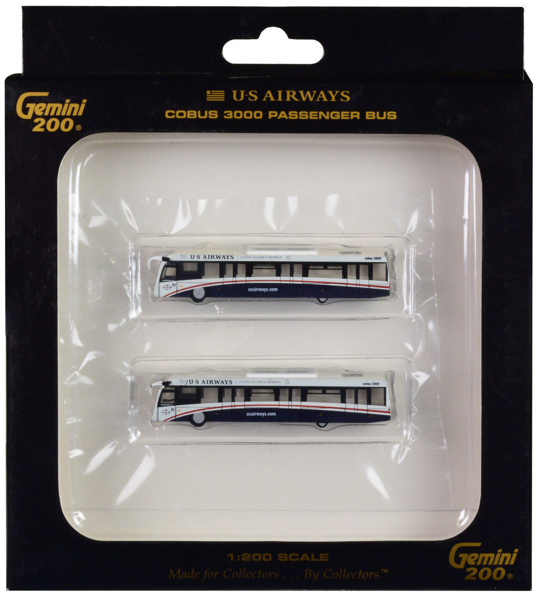 Cobus 3000 Passenger Bus White and Blue "US Airways Shuttle Bus" 2 Piece Set "Gemini 200" Series Diecast Models by GeminiJets GeminiJets