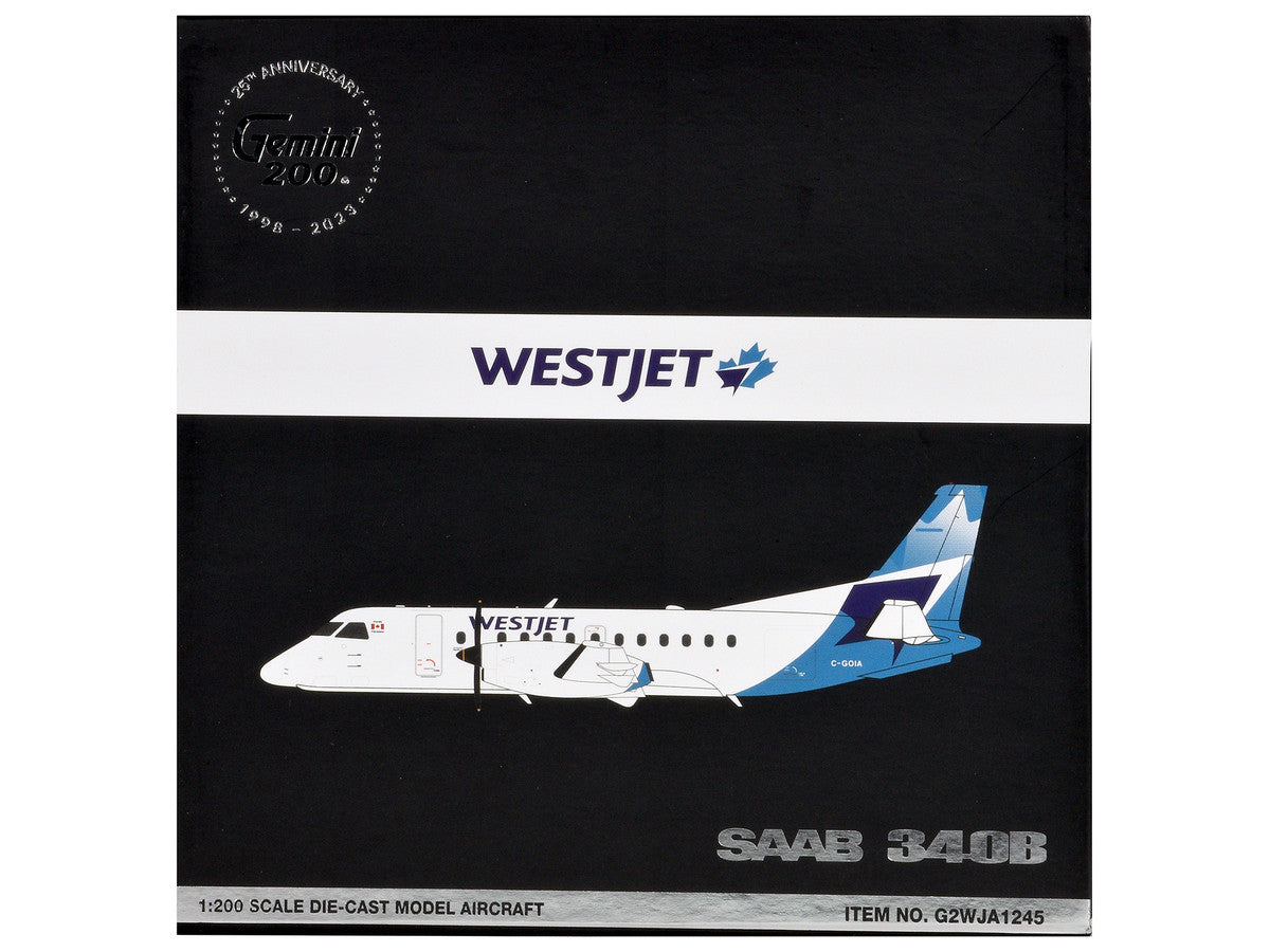 Saab 340B Commercial Aircraft "WestJet" (C-GOIA) White with Blue Stripes and Tail "Gemini 200" Series 1/200 Diecast Model Airplane by GeminiJets GeminiJets