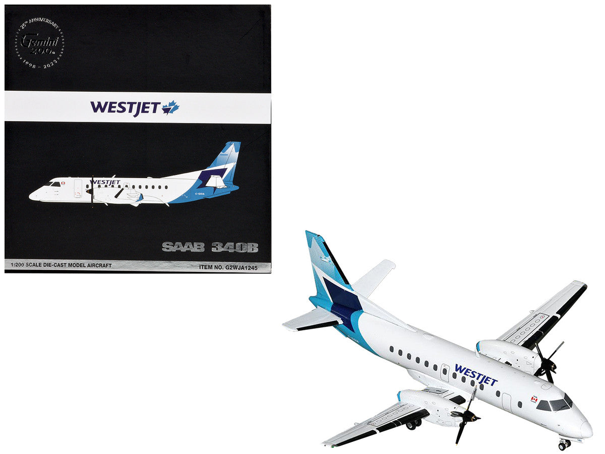 Saab 340B Commercial Aircraft "WestJet" (C-GOIA) White with Blue Stripes and Tail "Gemini 200" Series 1/200 Diecast Model Airplane by GeminiJets GeminiJets