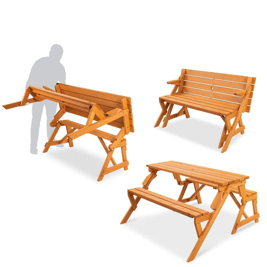 Outdoor Interchangeable 2 in 1 Multi-Use Wooden Picnic Table Garden Bench Umbrella Hole FastFurnishings