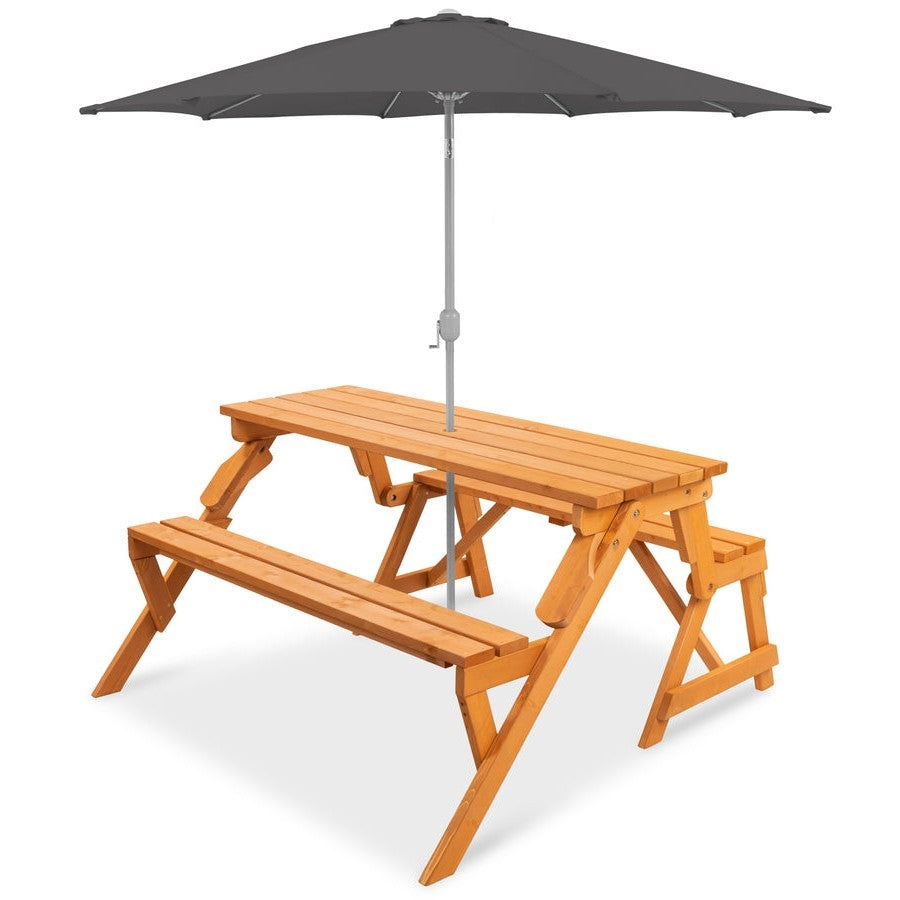 Outdoor Interchangeable 2 in 1 Multi-Use Wooden Picnic Table Garden Bench Umbrella Hole FastFurnishings