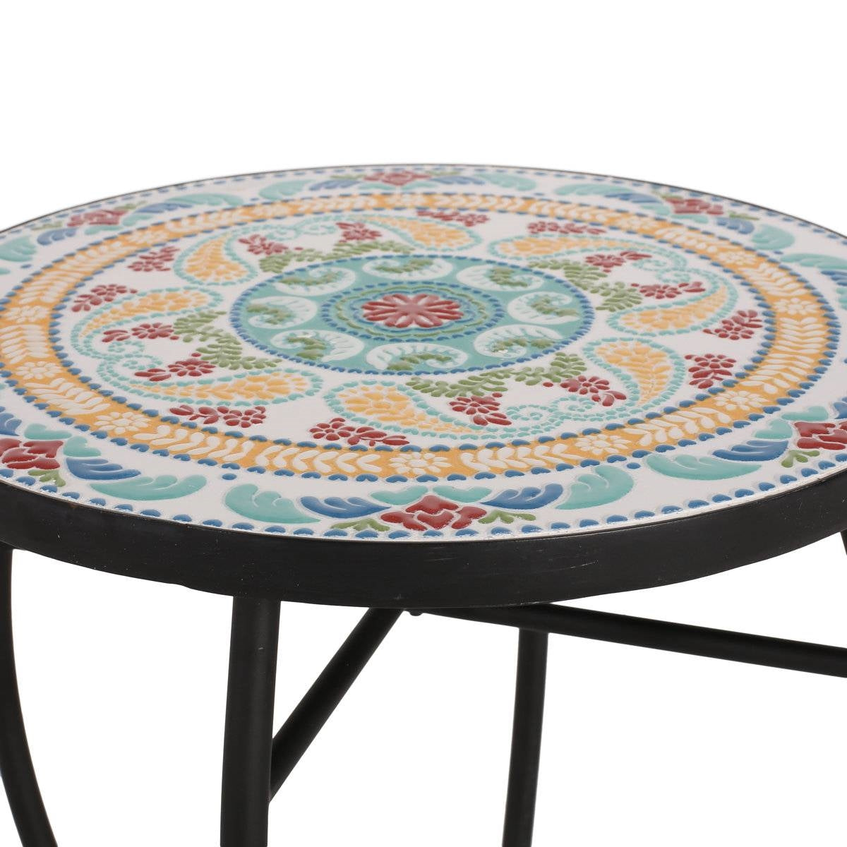 Round Mosaic Tile Bistro Style Outdoor Patio Table with Metal Base FastFurnishings