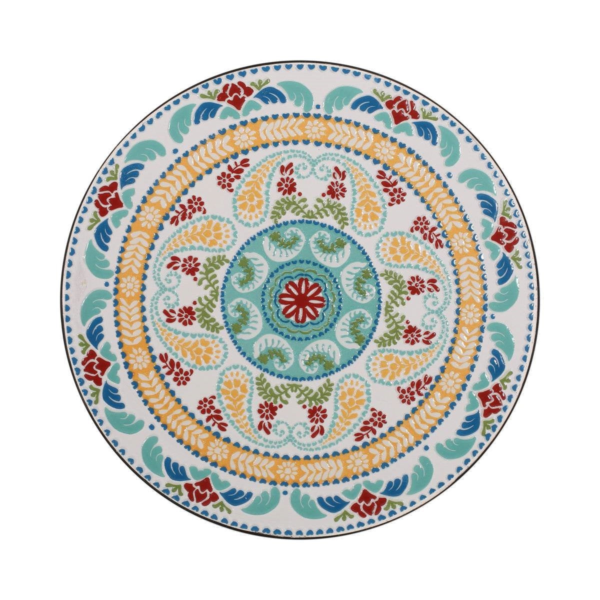 Round Mosaic Tile Bistro Style Outdoor Patio Table with Metal Base FastFurnishings