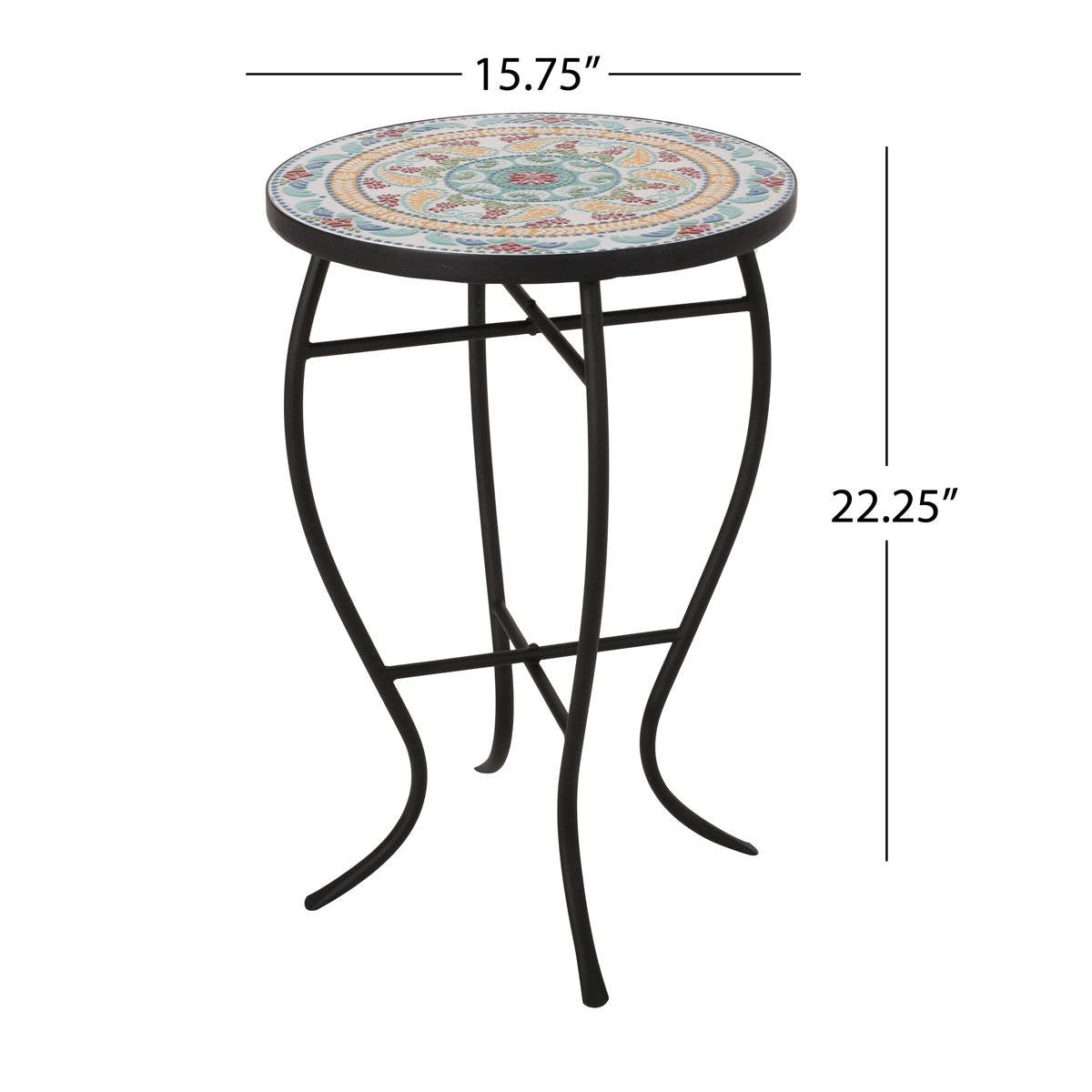 Round Mosaic Tile Bistro Style Outdoor Patio Table with Metal Base FastFurnishings