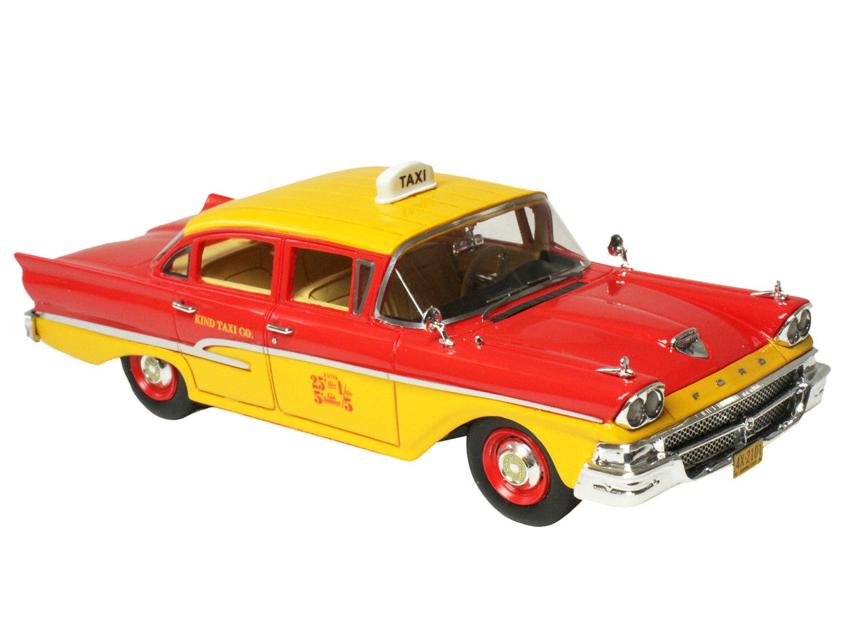 1958 Ford Custom 300 Taxi Cab "Kind Taxi Co." Red and Yellow with Yellow Interior Limited Edition to 200 pieces Worldwide 1/43 Model Car by Goldvarg Collection Goldvarg Collection