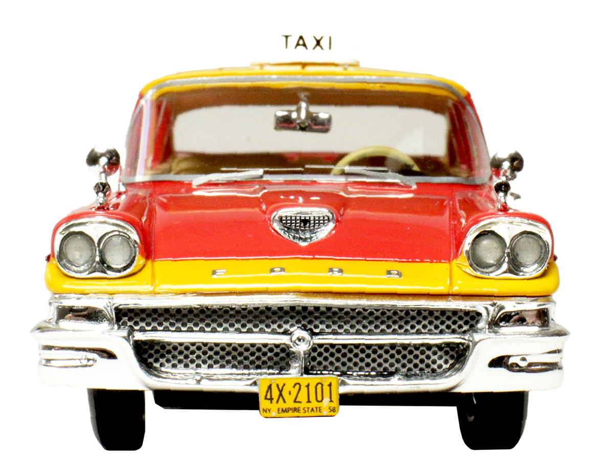 1958 Ford Custom 300 Taxi Cab "Kind Taxi Co." Red and Yellow with Yellow Interior Limited Edition to 200 pieces Worldwide 1/43 Model Car by Goldvarg Collection Goldvarg Collection
