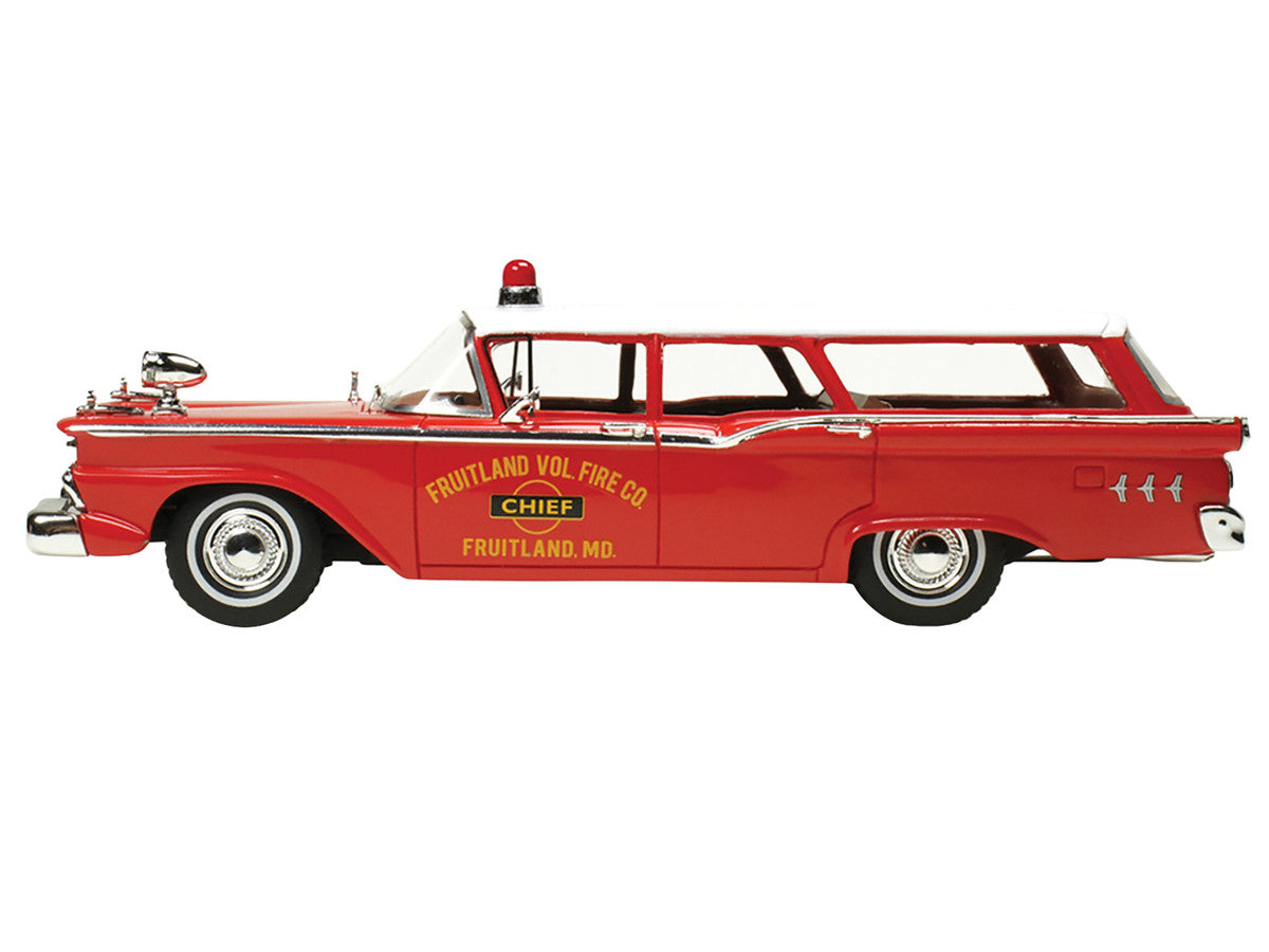 1959 Ford Country Squire "Fruitland MD Fire Chief" Red with White Top Limited Edition to 200 pieces Worldwide 1/43 Model Car by Goldvarg Collection Goldvarg Collection