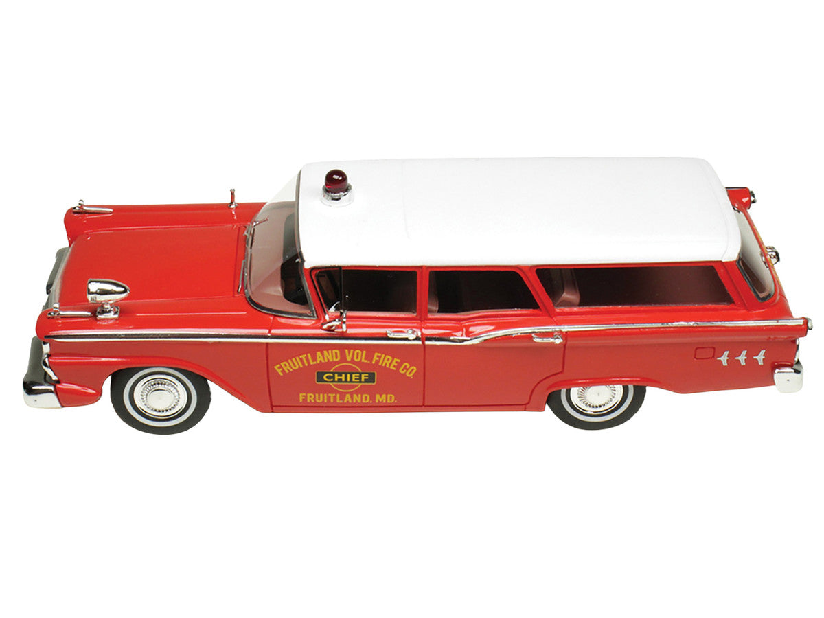 1959 Ford Country Squire "Fruitland MD Fire Chief" Red with White Top Limited Edition to 200 pieces Worldwide 1/43 Model Car by Goldvarg Collection Goldvarg Collection