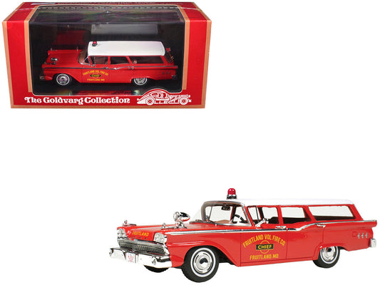 1959 Ford Country Squire "Fruitland MD Fire Chief" Red with White Top Limited Edition to 200 pieces Worldwide 1/43 Model Car by Goldvarg Collection Goldvarg Collection
