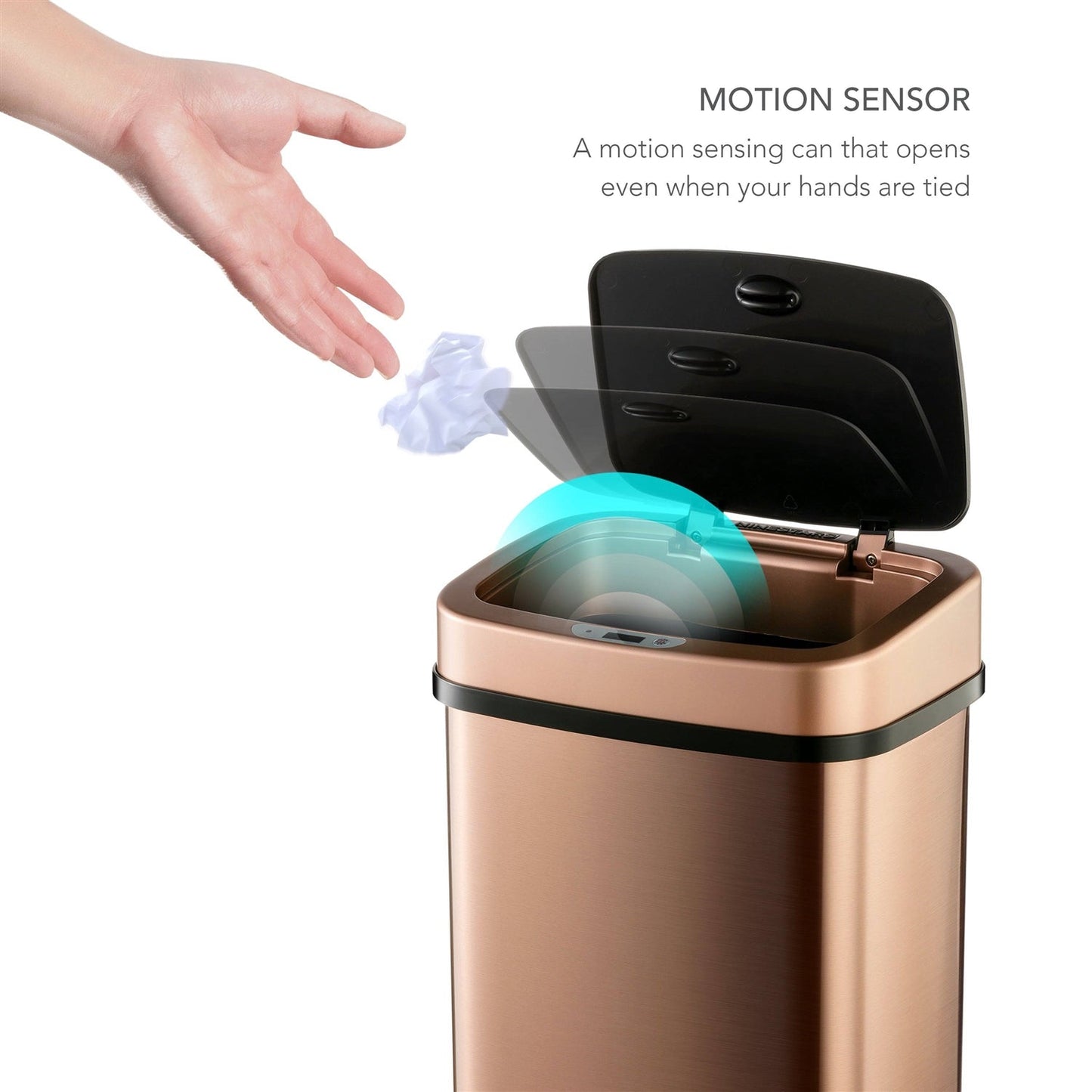 3-Gallon Motion Sensor Touchless Stainless Steel Trash Can in Copper Gold Finish FastFurnishings