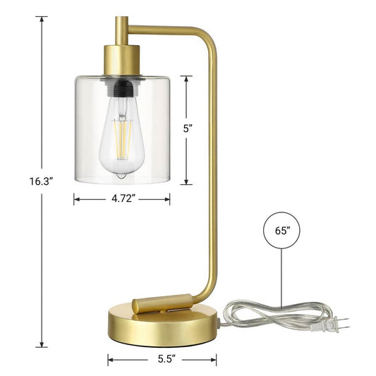 Set of 2 - Gold Farmhouse Bedside Table Lamp Desk Light with USB Charging Ports FastFurnishings