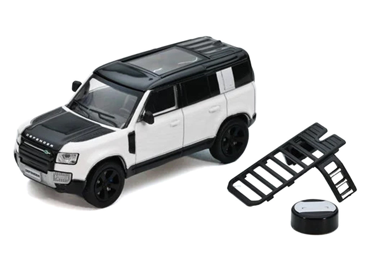Land Rover Defender 110 White Metallic with Black Top and Roof Rack 1/64 Diecast Model Car by GCD x Enchery GCD