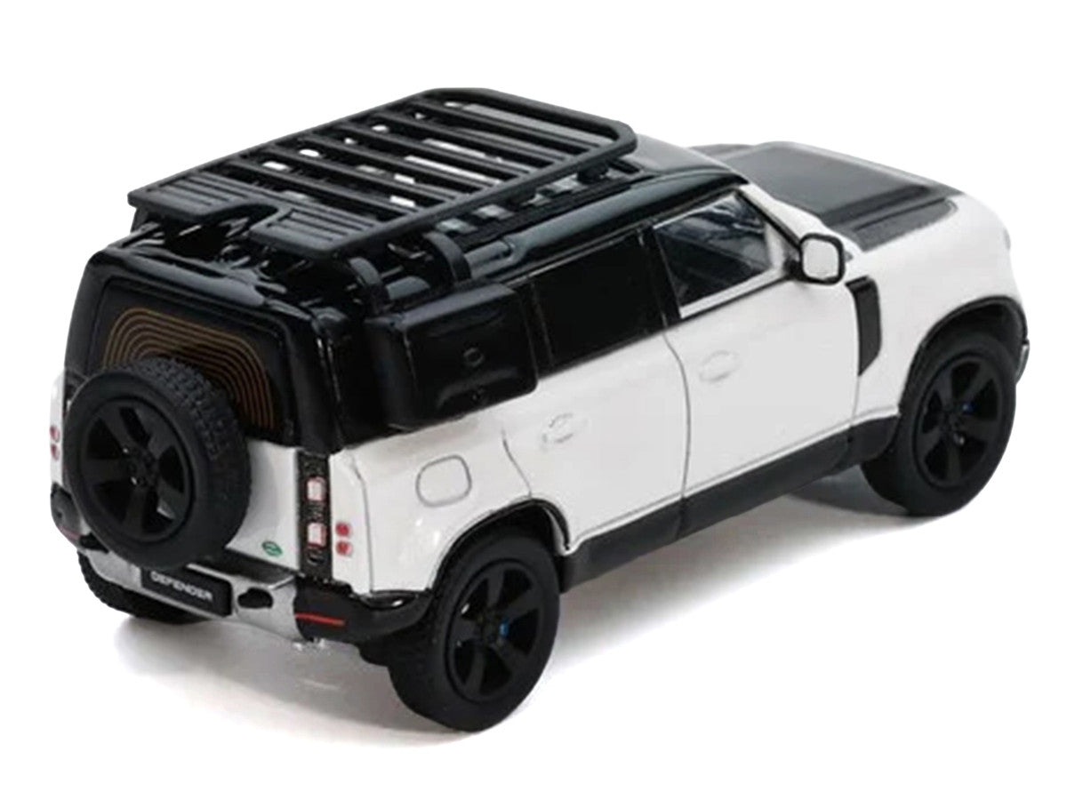 Land Rover Defender 110 White Metallic with Black Top and Roof Rack 1/64 Diecast Model Car by GCD x Enchery GCD