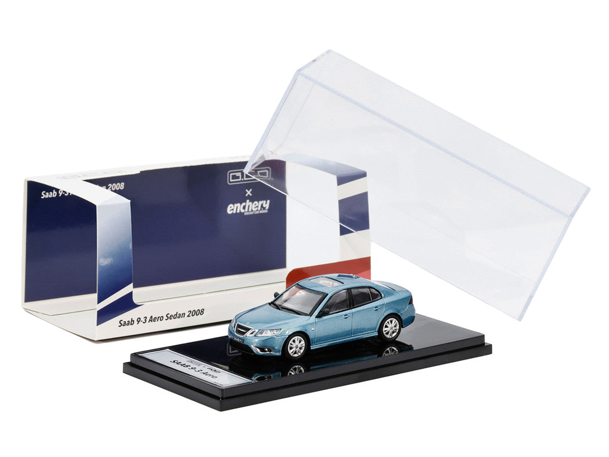 2008 Saab 9-3 Aero Sedan Blue Metallic with Sunroof 1/64 Diecast Model Car by GCD x Enchery-0