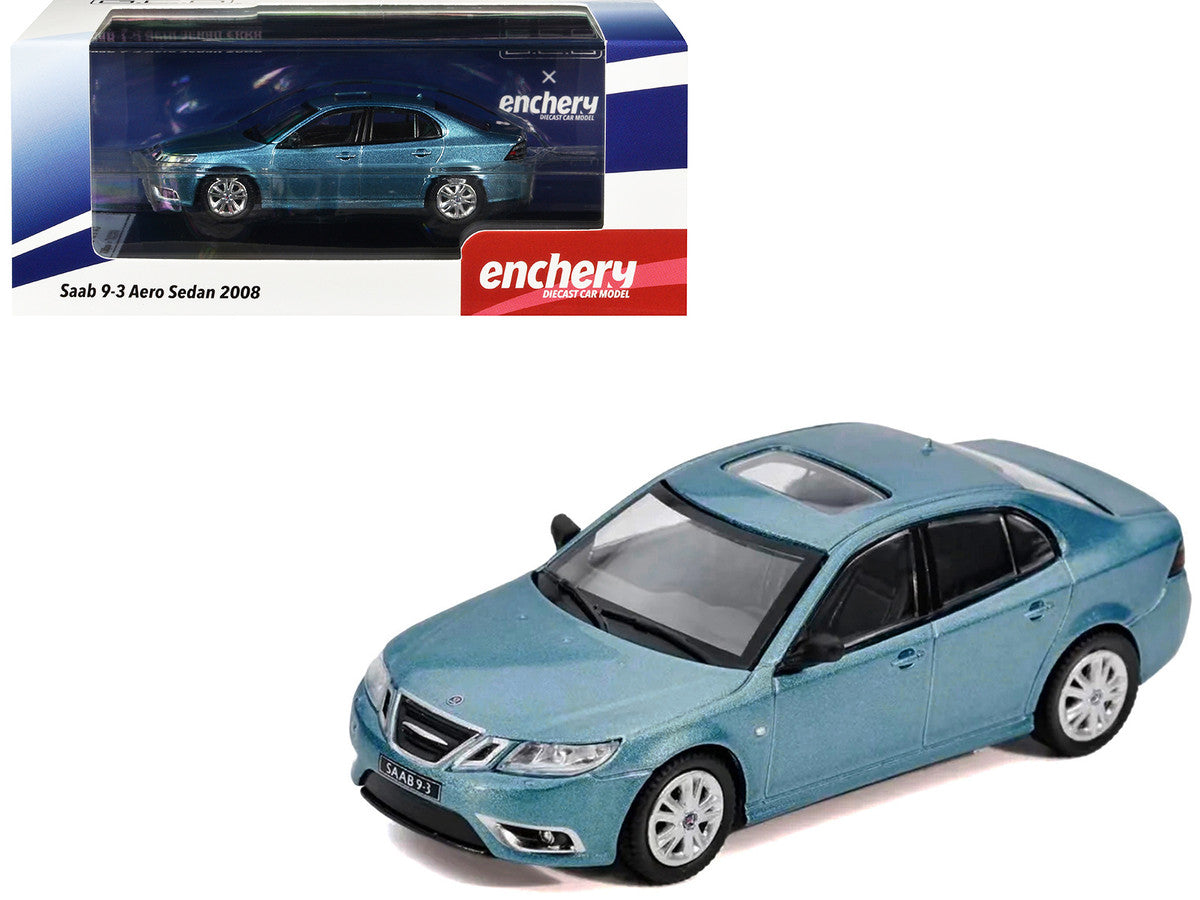 2008 Saab 9-3 Aero Sedan Blue Metallic with Sunroof 1/64 Diecast Model Car by GCD x Enchery-3