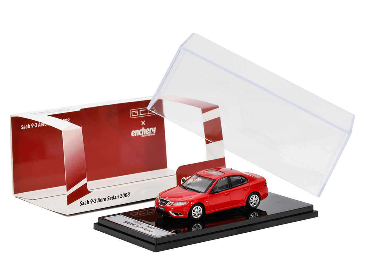 2008 Saab 9-3 Aero Sedan Red with Sunroof 1/64 Diecast Model Car by GCD x Enchery-0