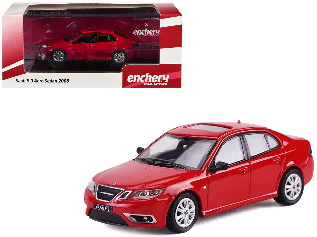 2008 Saab 9-3 Aero Sedan Red with Sunroof 1/64 Diecast Model Car by GCD x Enchery-4
