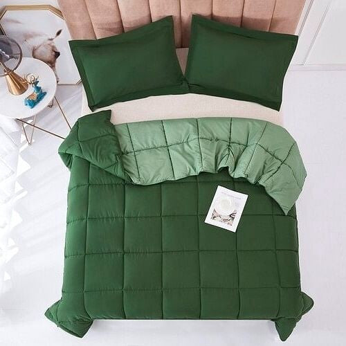 Full/Queen Traditional Microfiber Reversible 3 Piece Comforter Set in Green Unbranded