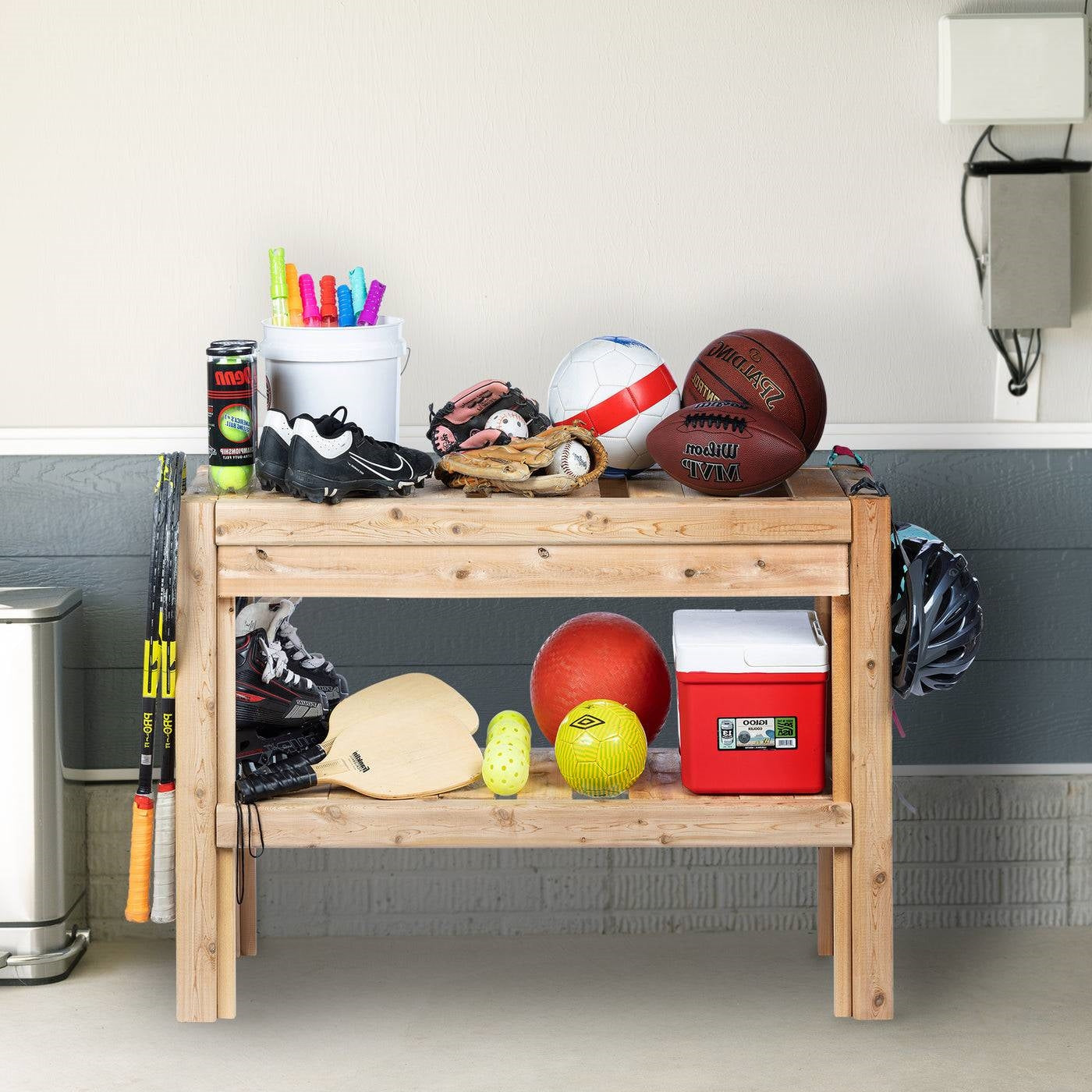 2 Tier Adjustable Cedar Wood Multipurpose Storage Shelves - Made In USA FastFurnishings