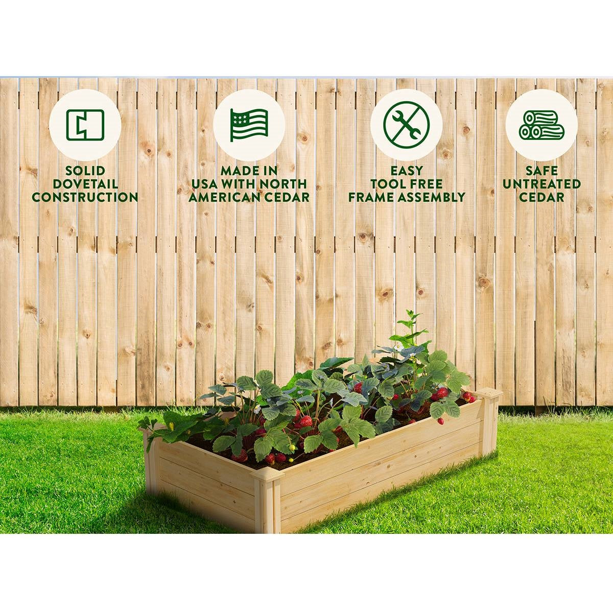 2ft x 4ft Low Profile Cedar Wood Raised Garden Bed Planter Box - Made In USA FastFurnishings