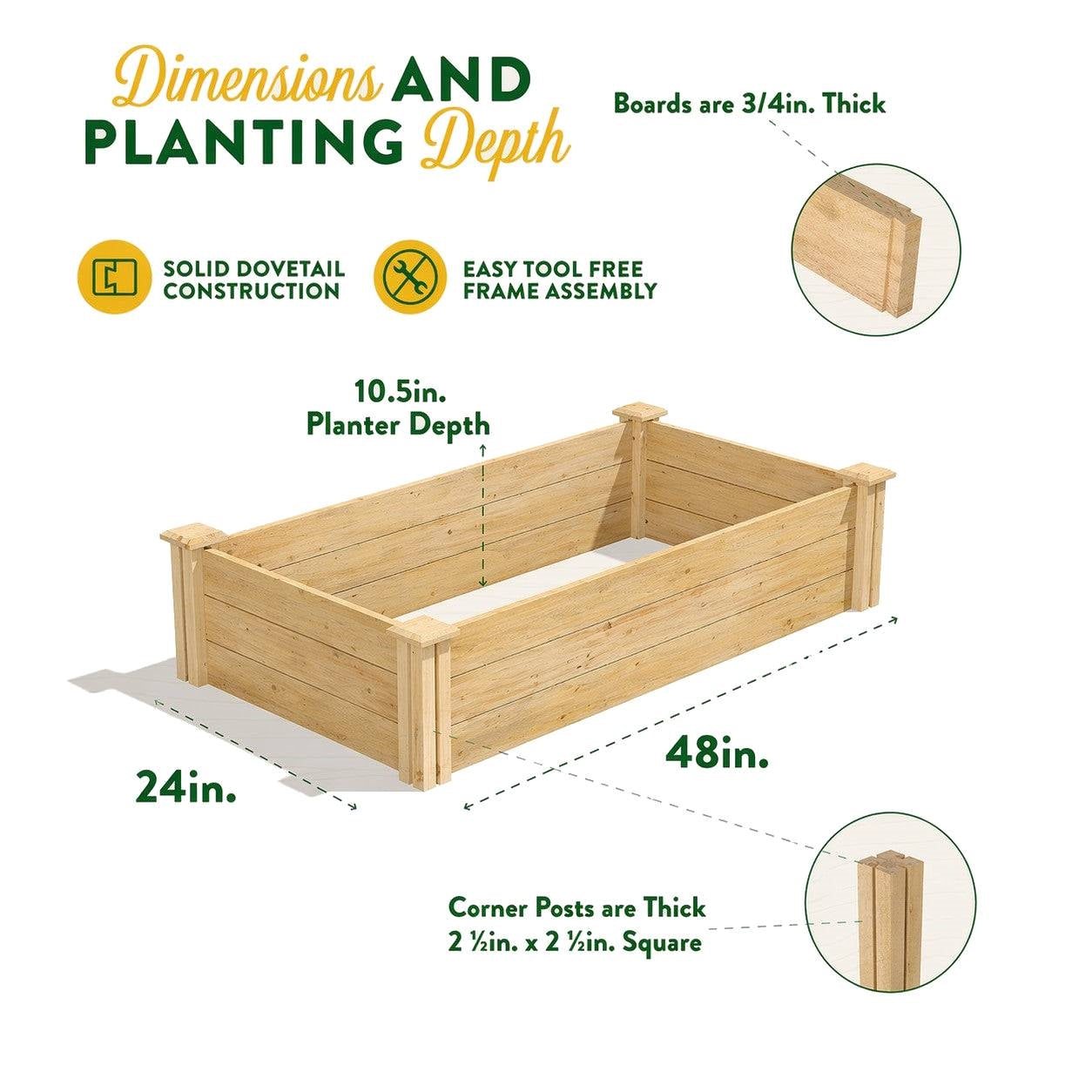 2ft x 4ft Low Profile Cedar Wood Raised Garden Bed Planter Box - Made In USA FastFurnishings