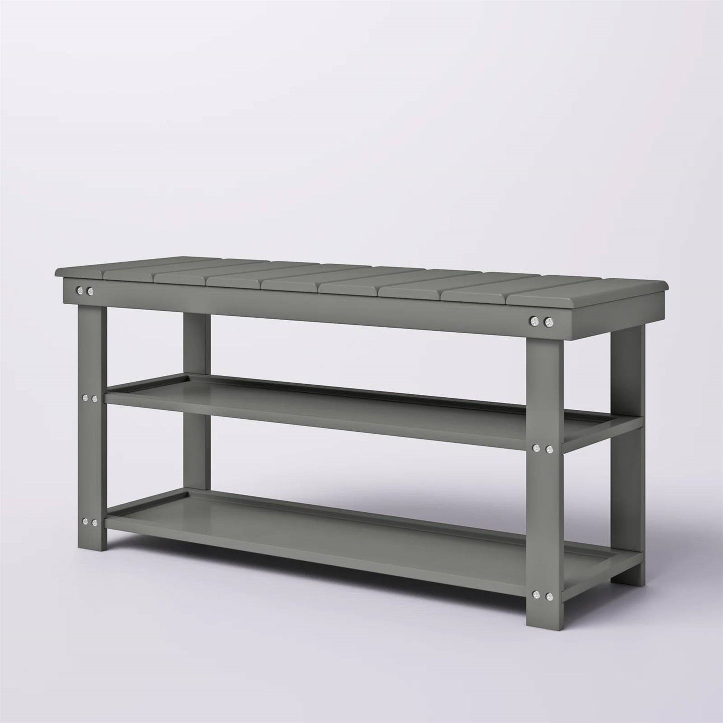 Grey Wood 2-Shelf Shoe Rack Storage Bench For Entryway or Closet FastFurnishings