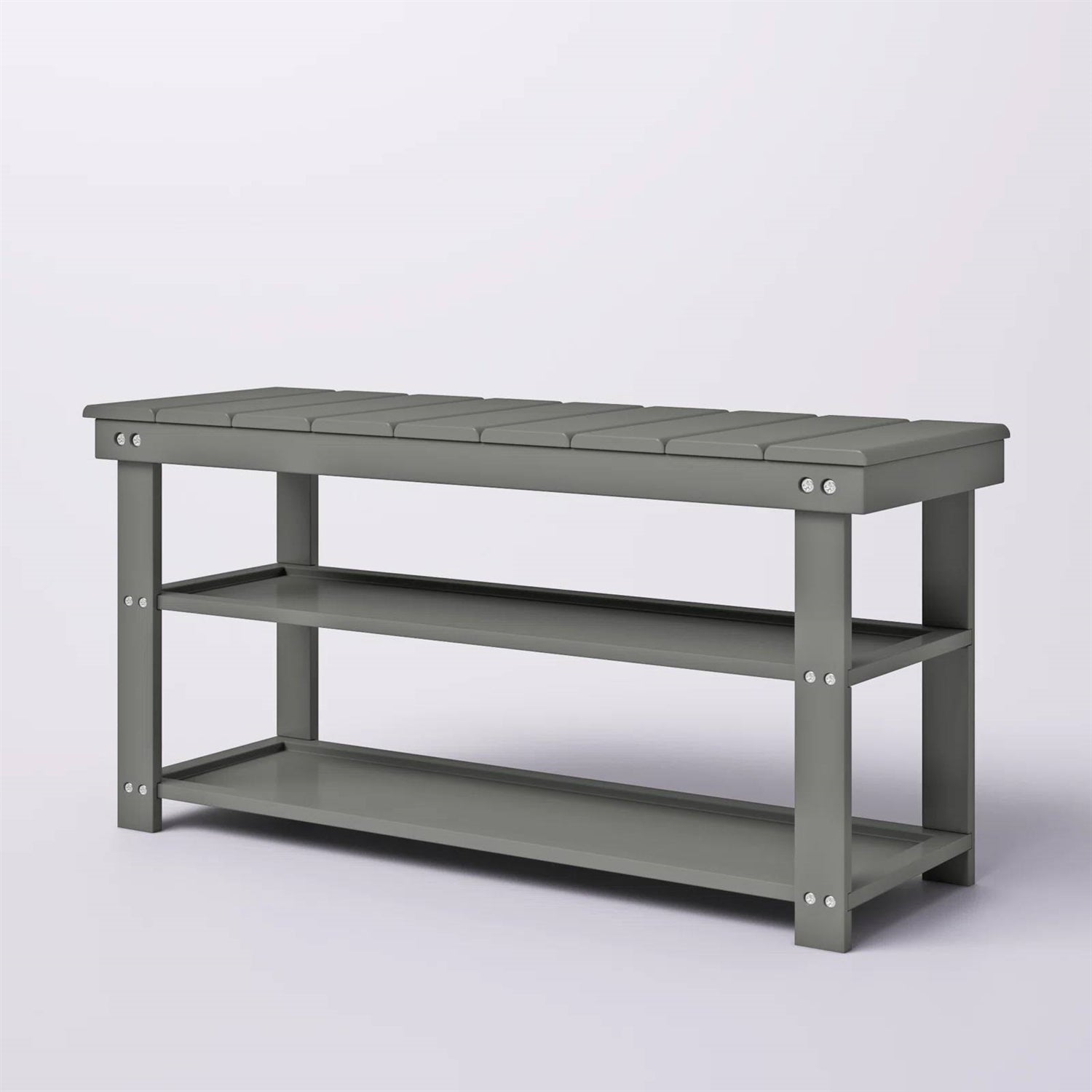 Grey Wood 2-Shelf Shoe Rack Storage Bench For Entryway or Closet FastFurnishings