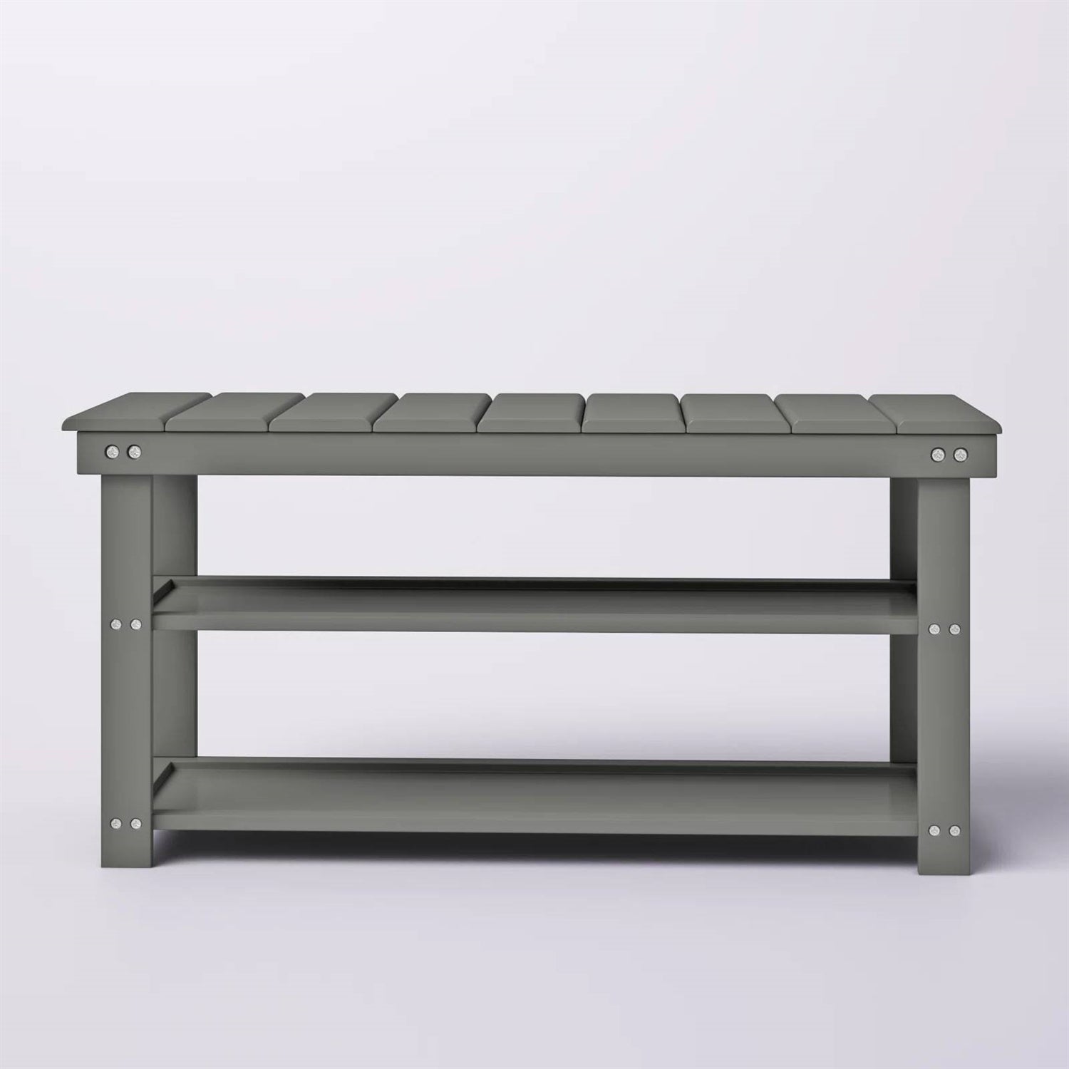 Grey Wood 2-Shelf Shoe Rack Storage Bench For Entryway or Closet FastFurnishings