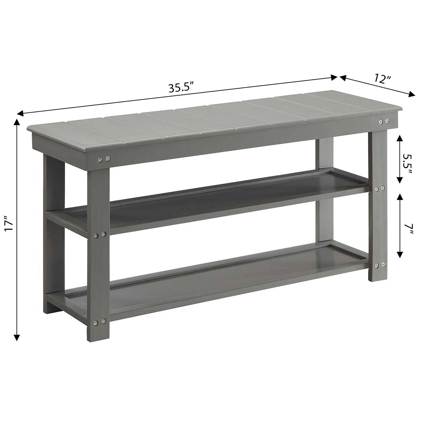 Grey Wood 2-Shelf Shoe Rack Storage Bench For Entryway or Closet FastFurnishings