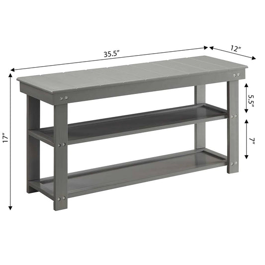 Grey Wood 2-Shelf Shoe Rack Storage Bench For Entryway or Closet FastFurnishings