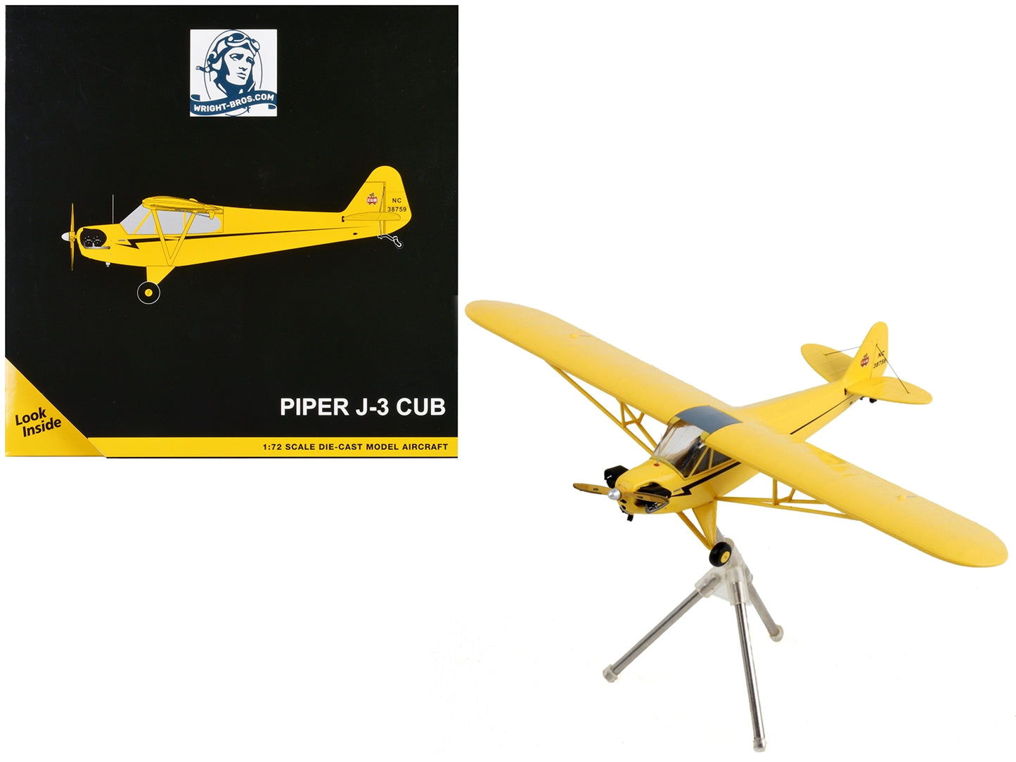 Piper J-3 Cub Light Aircraft "NC 38759" Yellow with Black Stripes "Gemini General Aviation" Series 1/72 Diecast Model Airplane by GeminiJets